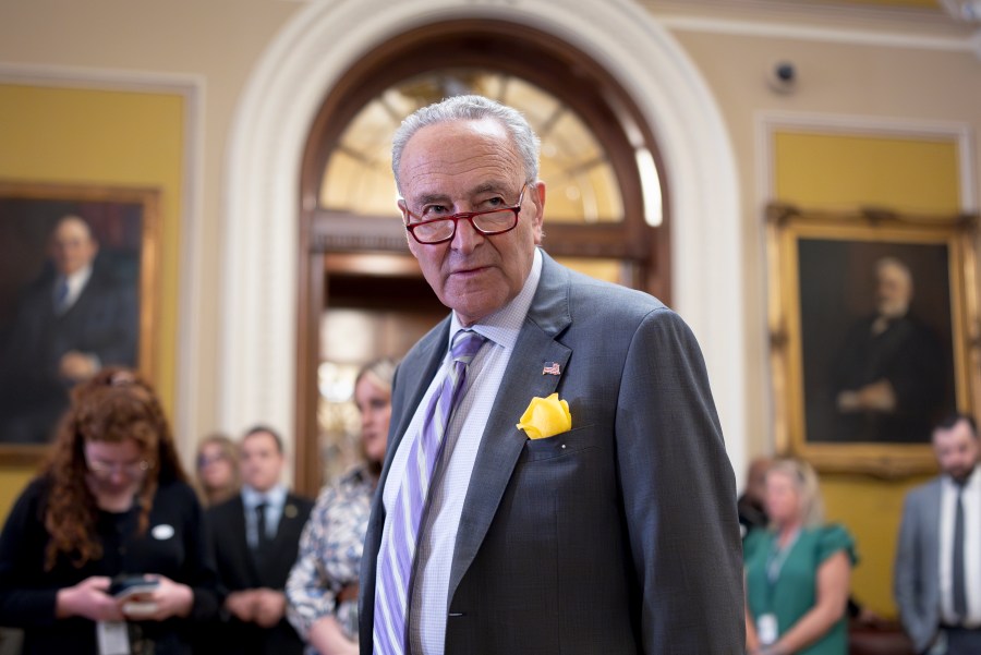 FILE - Senate Majority Leader Chuck Schumer, D-N.Y., pauses before talking with reporters after a meeting with fellow Democrats, at the Capitol in Washington, Tuesday, June 4, 2024. Senate Democrats are holding a vote to move forward with legislation designed to protect women’s access to contraception. The test vote on Wednesday comes as the Senate has abandoned hopes for doing serious bipartisan legislation before the election and as Senate Majority Leader Chuck Schumer and Democrats are trying to instead spotlight issues that they believe can help them win the presidency and keep the Senate in November. (AP Photo/J. Scott Applewhite, File)