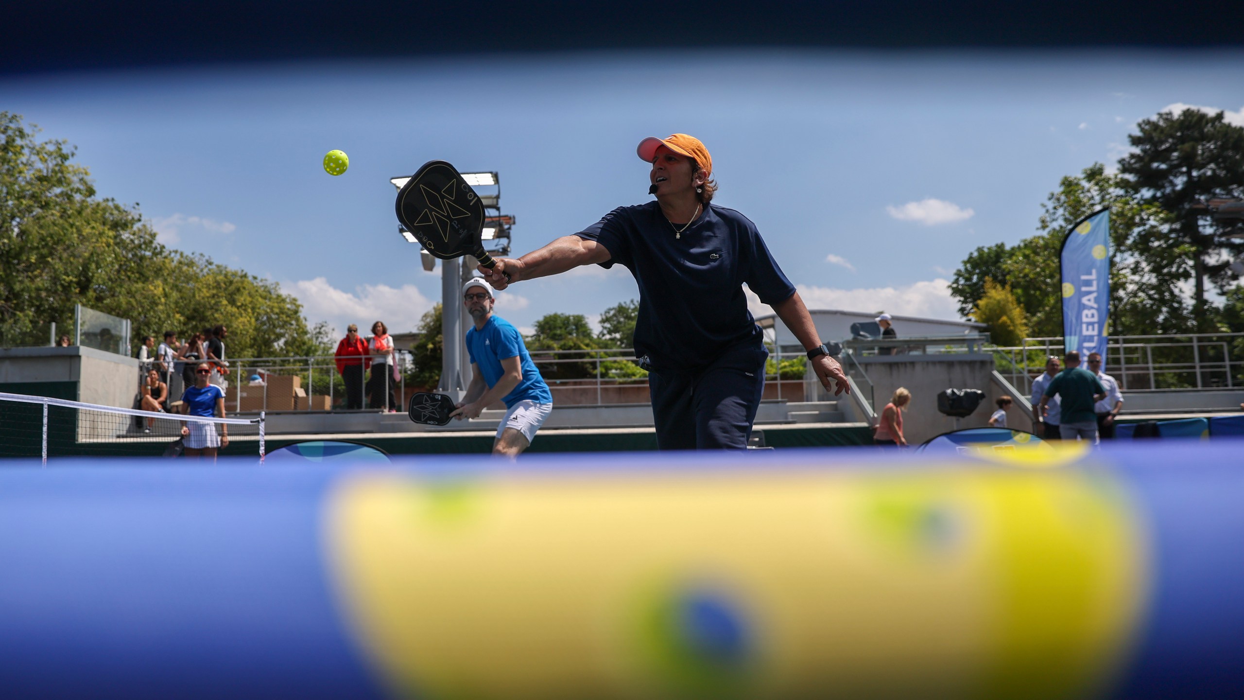 People play pickleball at the French Open tennis tournament at the Roland Garros stadium in Paris, Thursday, June 6, 2024. (AP Photo/Aurelien Morissard)