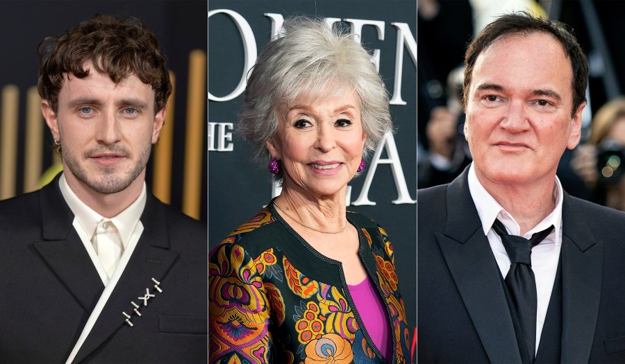 This combination of photos shows actor Paul Mescal at the 77th British Academy Film Awards, BAFTA's, in London on Feb. 18, 2024, left, actor Rita Moreno at Time's second annual Women of the Year Gala in Los Angeles on March 8, 2023, center, and filmmaker Quentin Tarantino at the awards ceremony during the 76th international film festival, Cannes, southern France, on May 27, 2023. (AP Photo)