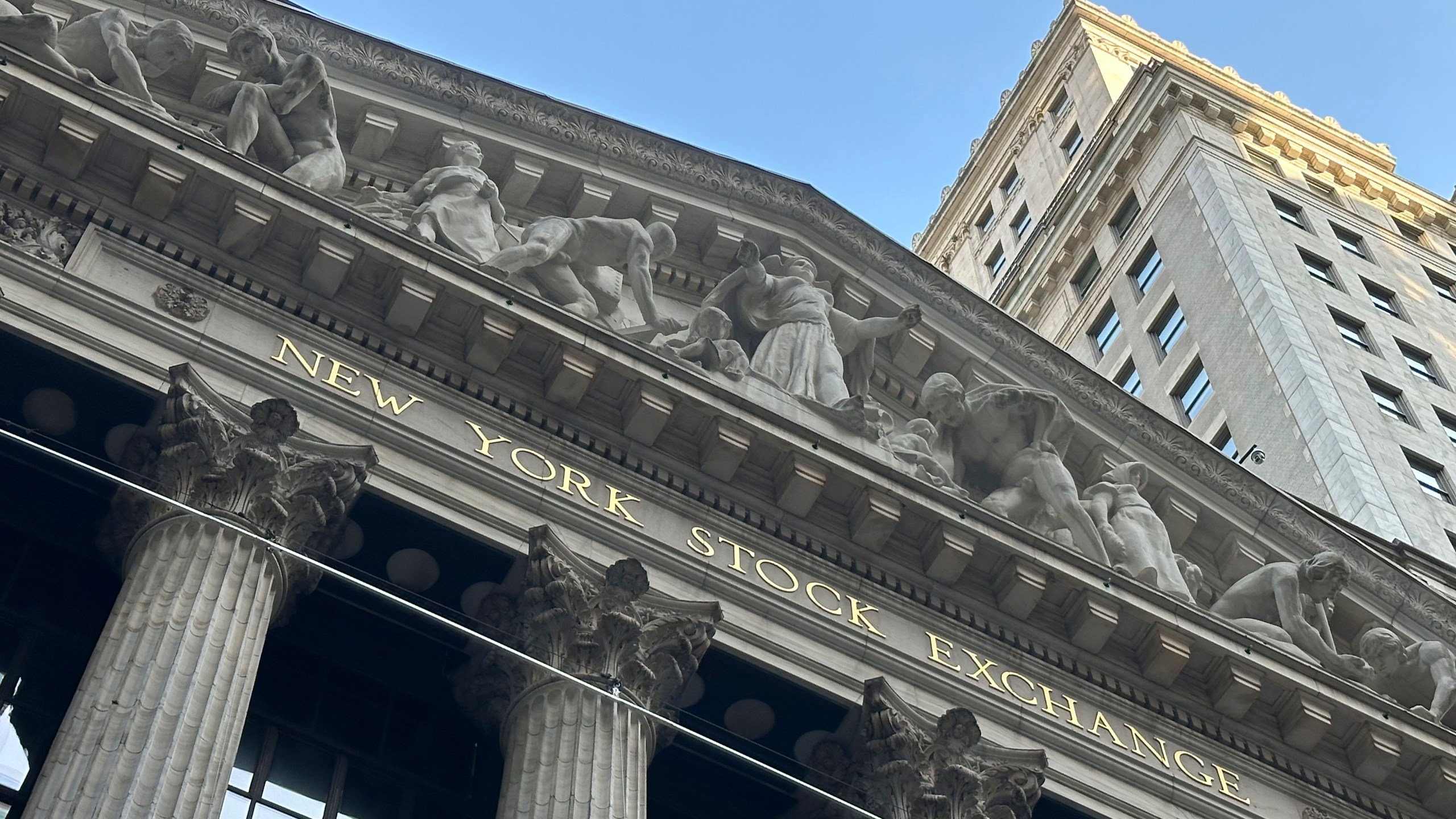 FILE - The New York Stock Exchange is shown on May 21, 2024, in New York. World stocks are mostly lower on Monday, June 10, 2024, after a U.S. jobs report released Friday was hotter than expected. (AP Photo/Peter Morgan, File)