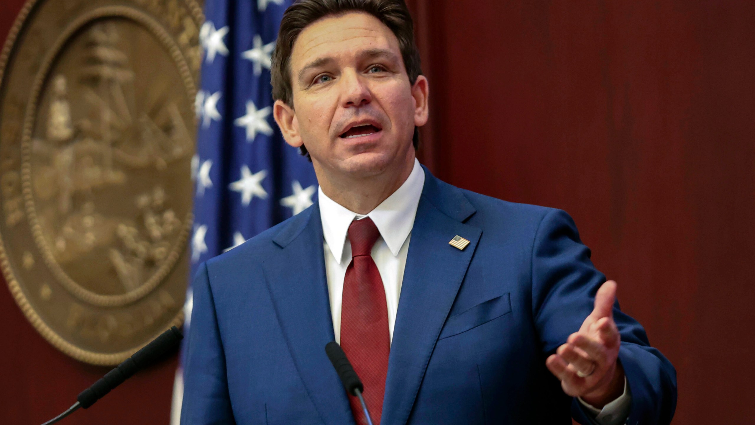 FILE - Florida Gov. Ron DeSantis gives his State of the State address during a joint session of the Senate and House of Representatives in Tallahassee, Fla., Jan. 9, 2024. A federal judge on Tuesday, June 11, 2024, struck down a 2023 Florida law that blocked gender-affirming care for transgender minors and severely restricted such treatment for adults. (AP Photo/Gary McCullough, File)