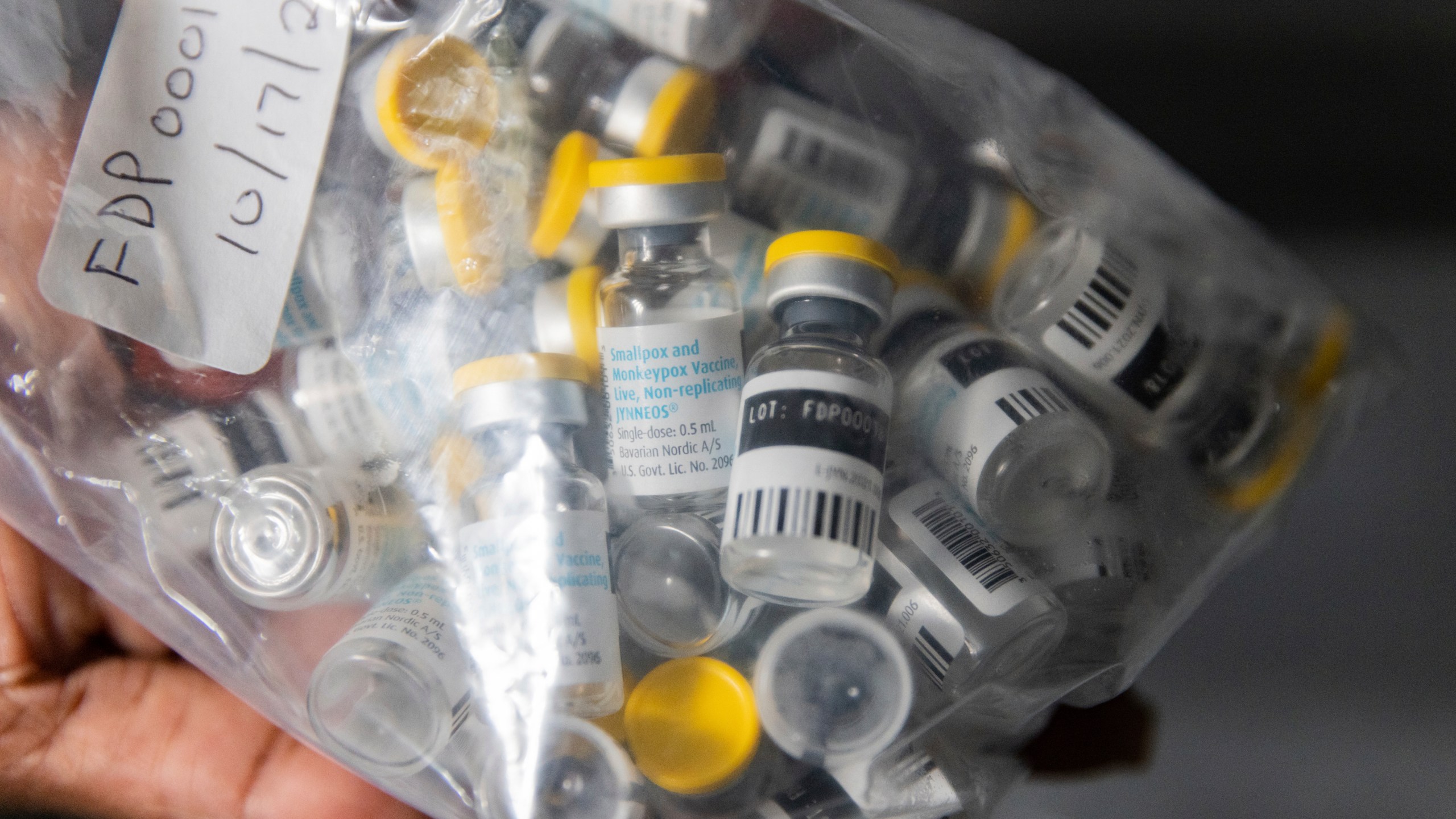 FILE - Vials of single doses of the Jynneos vaccine for mpox are seen from a cooler at a vaccinations site on Aug. 29, 2022, in the Brooklyn borough of New York. South African health authorities have reported two deaths from mpox in the space of three days. Health Minister Joe Phaahla says Thursday the two fatalities this week were among six recent confirmed cases of mpox in South Africa, all of them men in their 30s.(AP Photo/Jeenah Moon, File)