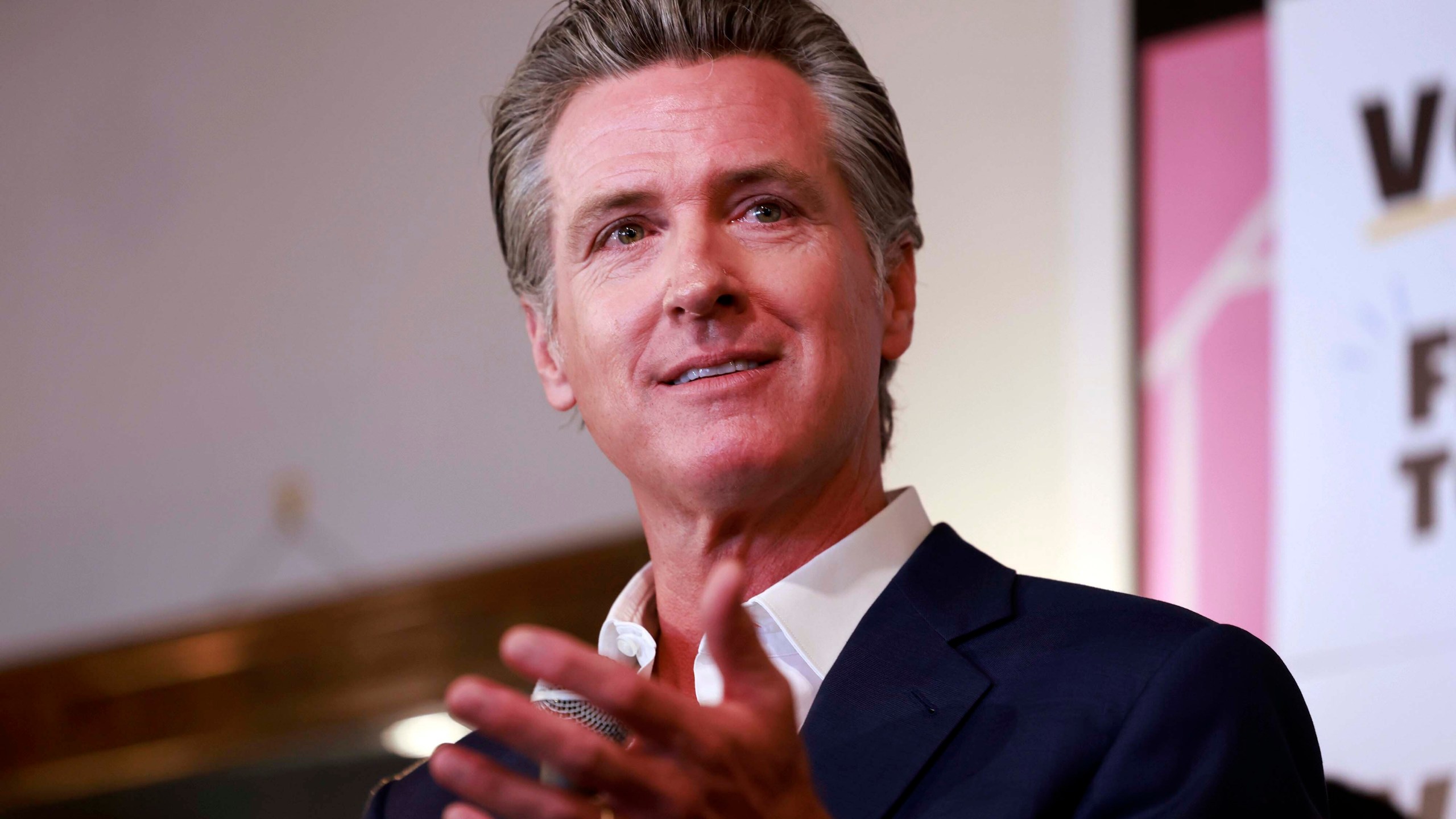 Gavin Newsom speaks at a rally June 7, 2024, in San Francisco. Newsom announced Tuesday, June 18, 2024, that he wants to restrict students' usage of smartphones during the school day, citing the mental health risks of social media. (Jessica Christian/San Francisco Chronicle via AP, File)