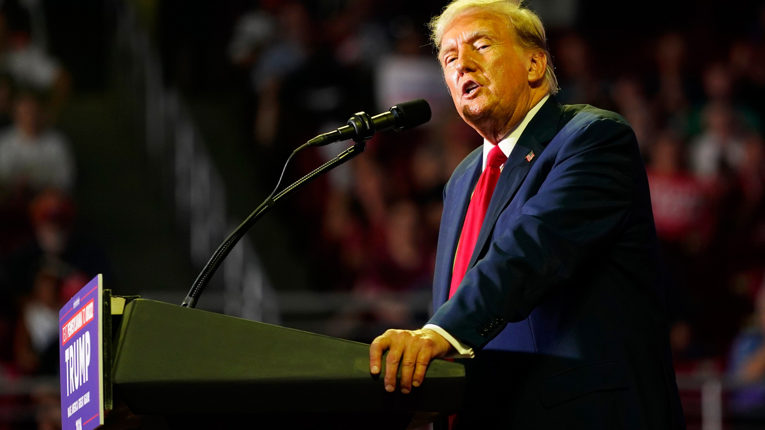 Republican presidential candidate former President Donald Trump speaks at a campaign rally, Saturday, June 22, 2024, at Temple University in Philadelphia. (AP Photo/Chris Szagola)