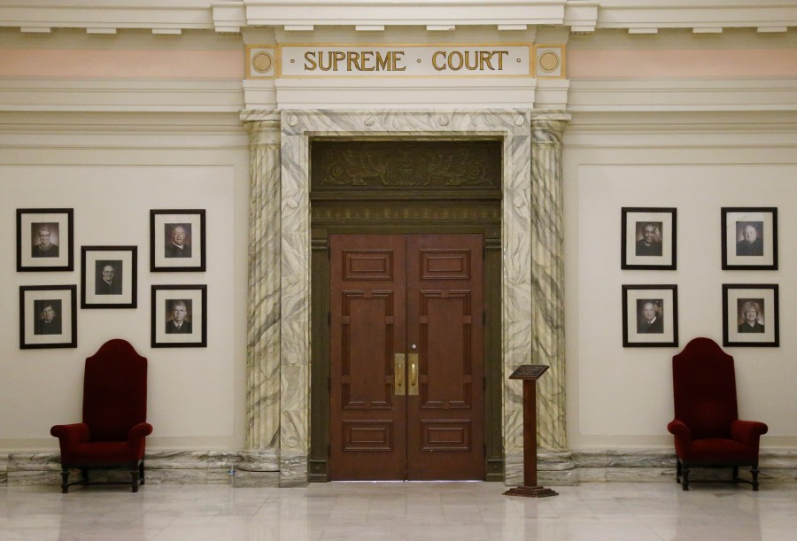 FILE - The Oklahoma Supreme Court is pictured in the state Capitol building in Oklahoma City, May 19, 2014. The Oklahoma Supreme Court ruled Tuesday, June 25, 2024, that the approval of the nation's first state-funded Catholic charter school, St. Isidore of Seville Catholic Virtual Charter School, is unconstitutional. (AP Photo/Sue Ogrocki, File)