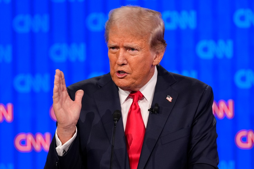 Republican presidential candidate former President Donald Trump speaks during a presidential debate hosted by CNN with President Joe Biden, Thursday, June 27, 2024, in Atlanta. (AP Photo/Gerald Herbert)