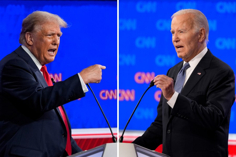 A combined photo of former President Donald Trump and current President Joe Biden at the CNN Presidential Debate in June.