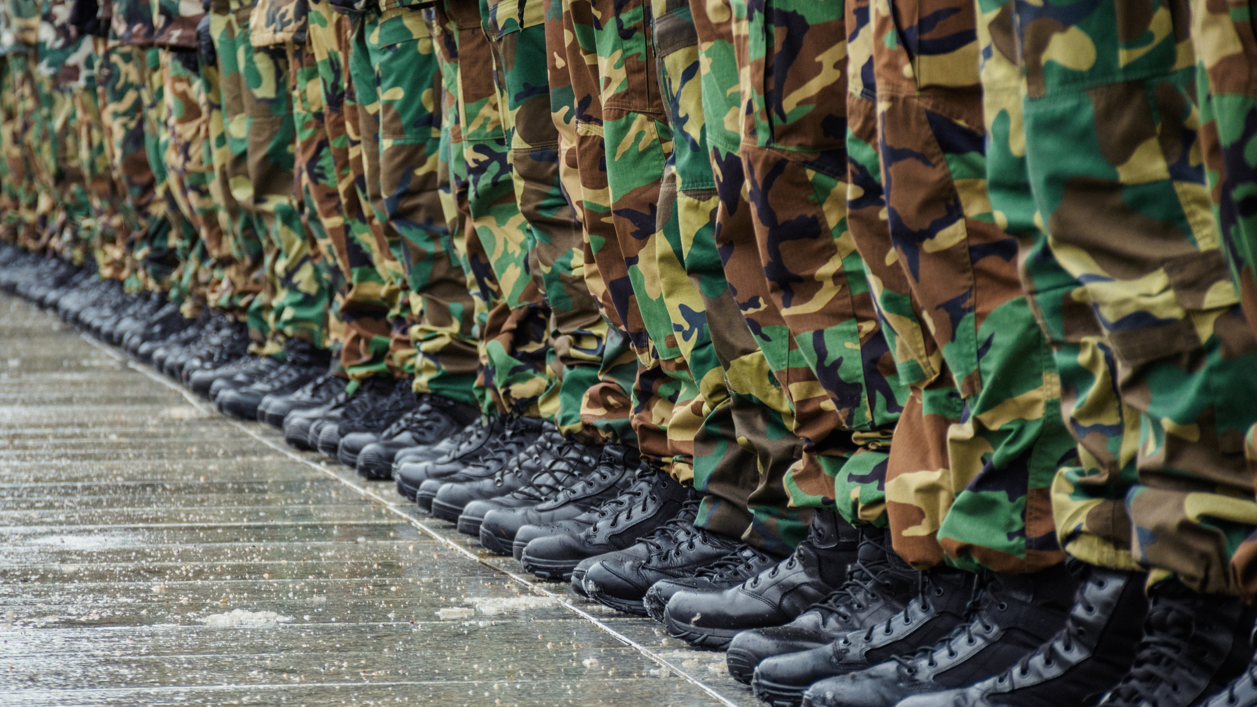 Pictured here are feet and legs of soldiers during an undated training.