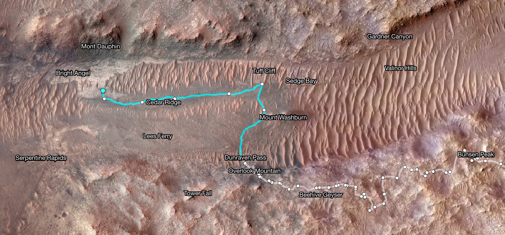 A map of the surface of Mars near the Jezero crater.