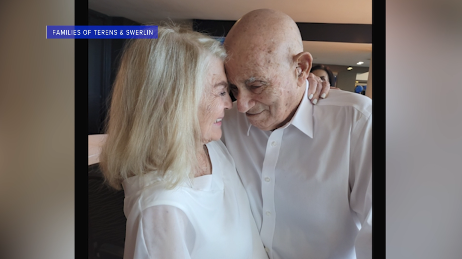 Harold Terens and his fiancé, Jeanne Swerlin, smile in a photo