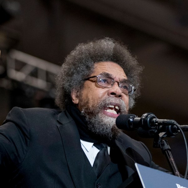 Harvard professor Cornel West speaks at a campaign rally.