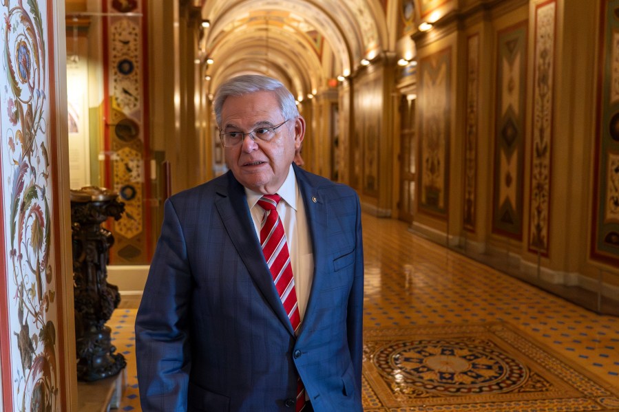 FILE - Sen. Bob Menendez, D-N.J., departs the Senate floor in the Capitol, Sept. 28, 2023, in Washington. (AP Photo/Alex Brandon, file)