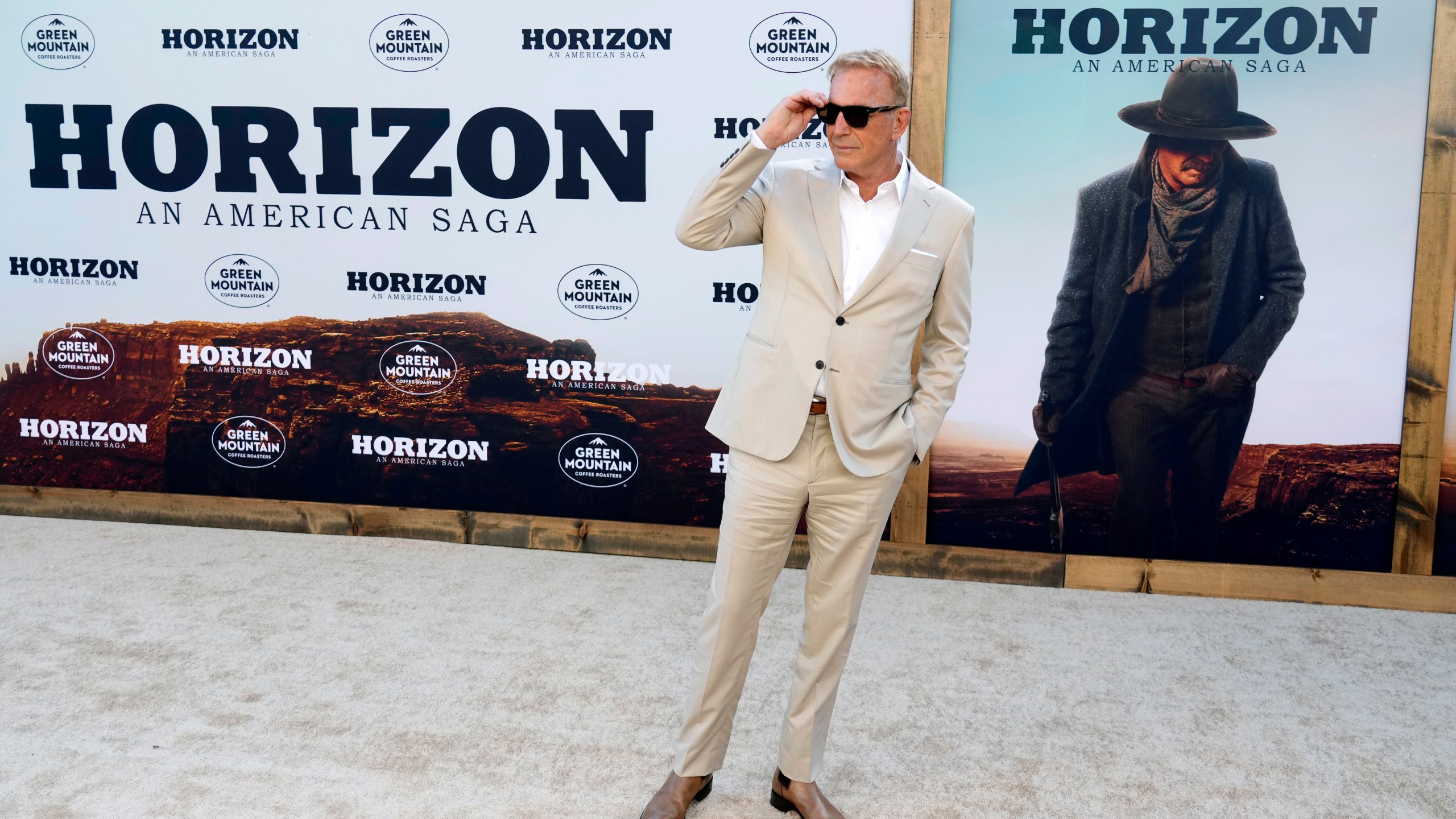 Kevin Costner, the director, co-writer and star of "Horizon: An American Saga," poses at the premiere of the film at the Regency Village Theatre, Monday, July 24, 2024, in Los Angeles. (AP Photo/Chris Pizzello)