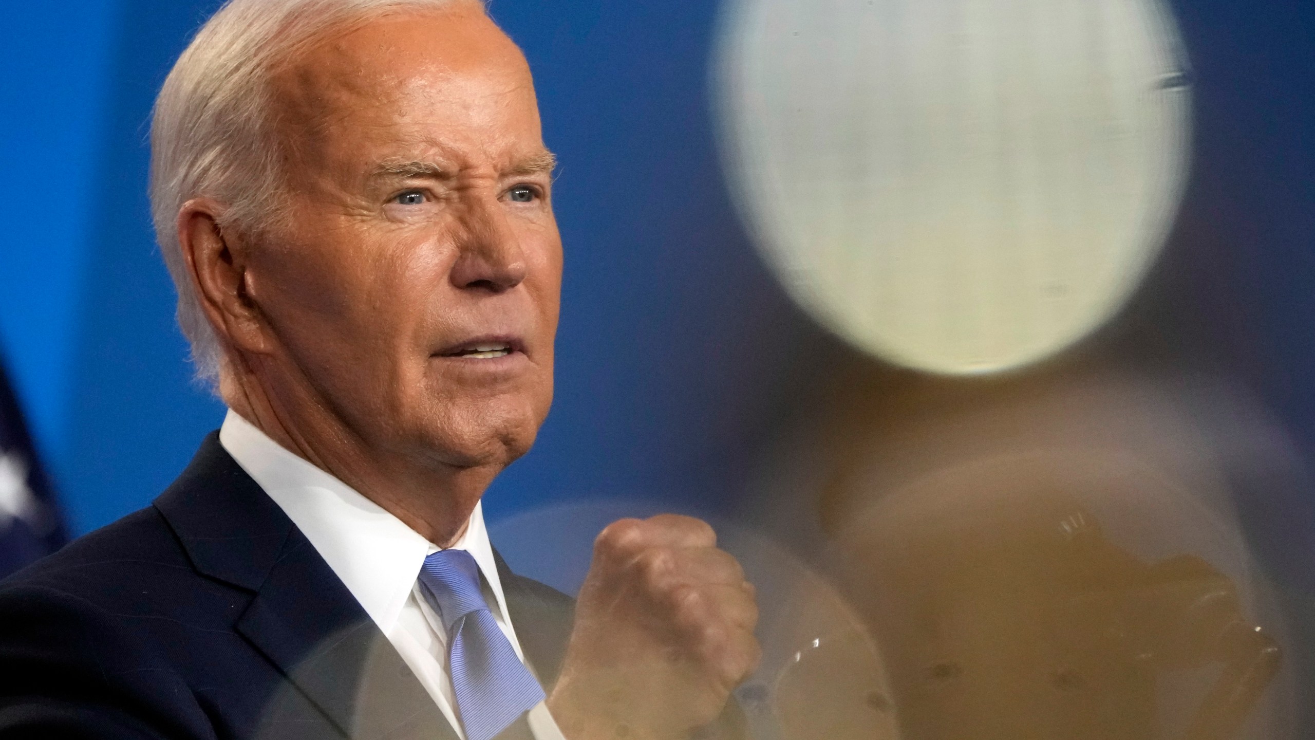 President Joe Biden speaks at a news conference Thursday July 11, 2024, on the final day of the NATO summit in Washington. (AP Photo/Jacquelyn Martin)