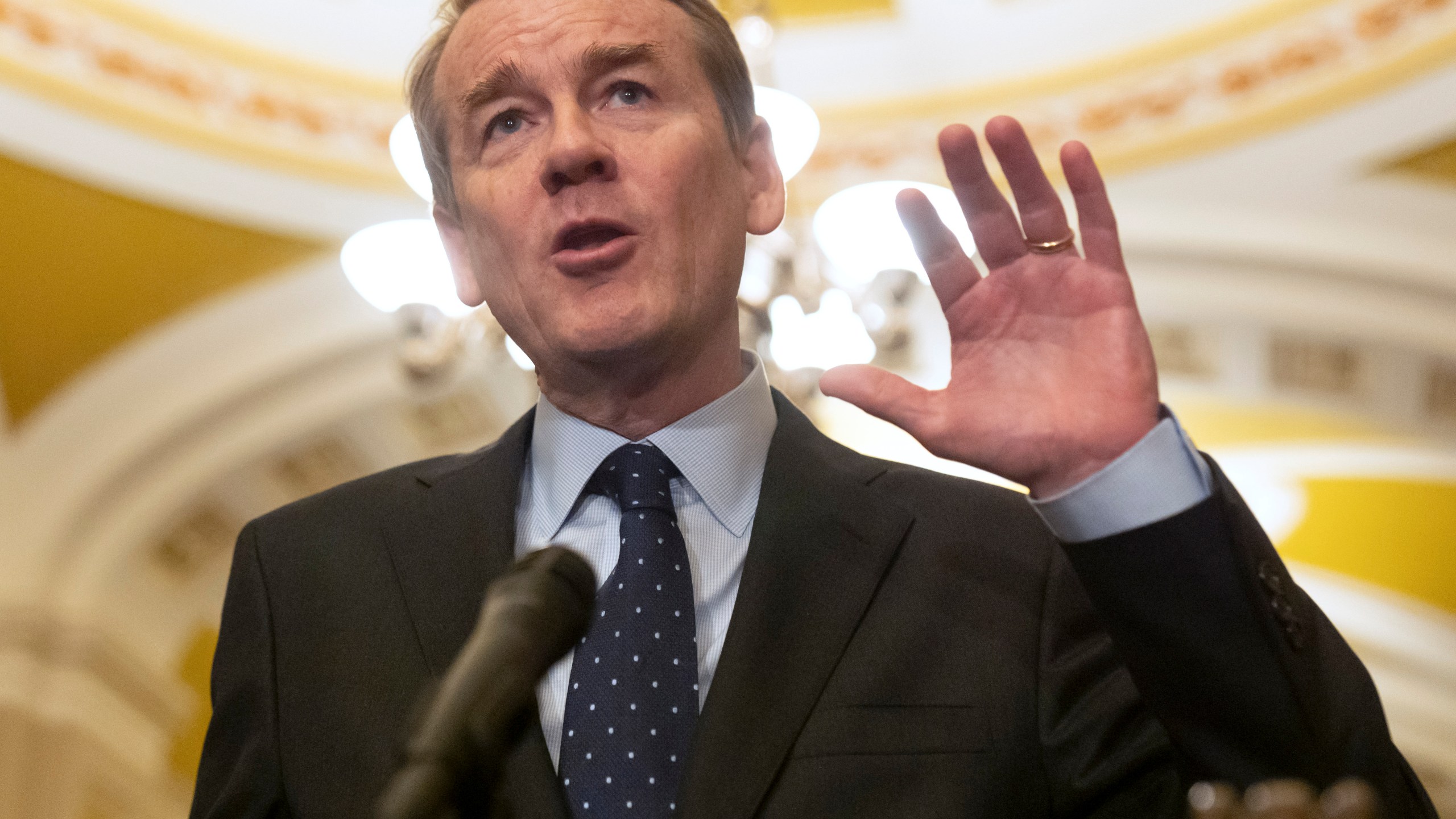 FILE - Sen. Michael Bennet, D-Colo., speaks on Capitol Hill, Feb. 27, 2024, in Washington. It's been two weeks since President Joe Biden's debate with Donald Trump. On Thursday, July 11, the 11th lawmaker joined the list of Democrats calling on Biden to end his candidacy. After days of reckoning, many more are known to be harboring that wish. "I think we could lose the whole thing and it's staggering to me," Bennet told MSNBC. He meant the presidency, the Senate and the House, in what he worries may be a Trump landslide. (AP Photo/Mark Schiefelbein, File)