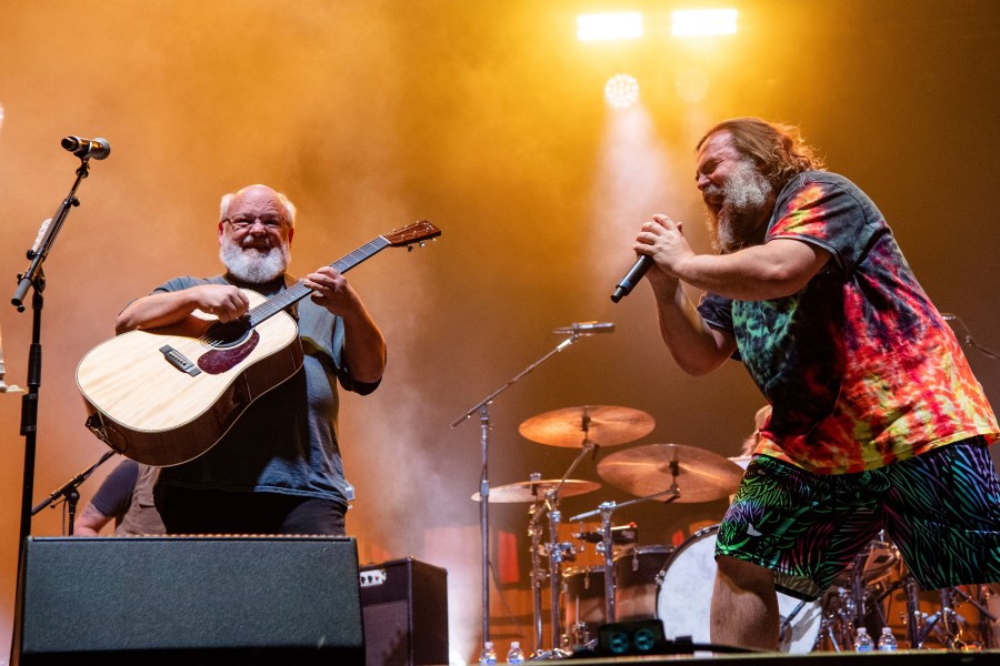 FILE - Kyle Gass, left, and Jack Black of Tenacious D perform at the Louder Than Life Music Festival in Louisville, Ky., on Sept. 22, 2022. (Photo by Amy Harris/Invision/AP, File)