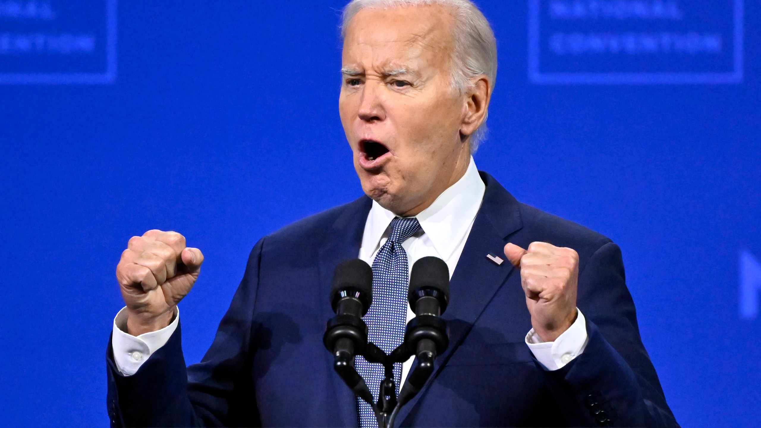 President Joe Biden speaks at the 115th NAACP National Convention in Las Vegas, Tuesday, July 16, 2024. (AP Photo/David Becker)