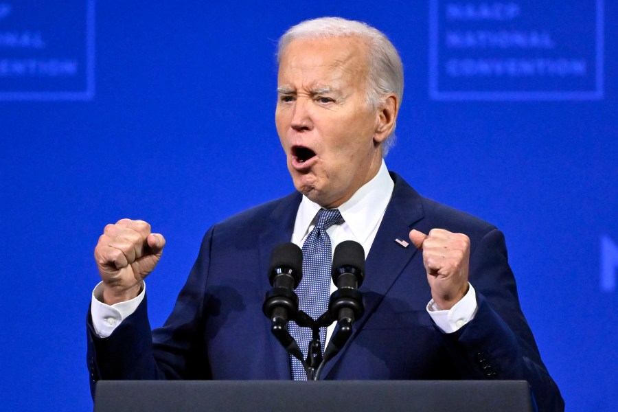 President Joe Biden speaks at the 115th NAACP National Convention in Las Vegas, Tuesday, July 16, 2024. (AP Photo/David Becker)