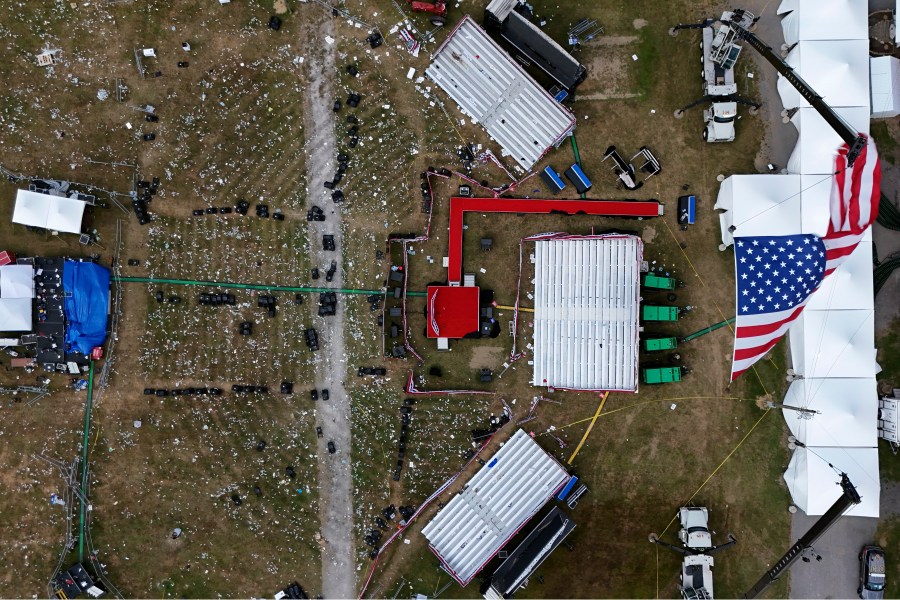 The Butler Farm Show, site of a campaign rally for Republican presidential candidate former President Donald Trump, is seen Monday July 15, 2024 in Butler, Pa. Trump was wounded on July 13 during an assassination attempt while speaking at the rally. (AP Photo/Gene J. Puskar)