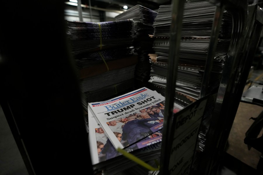 A Special Edition of the Butler Eagle newspaper is seen outside the paper's pressroom, Wednesday, July 17, 2024, in Butler, Pa. (AP Photo/Matt Slocum)