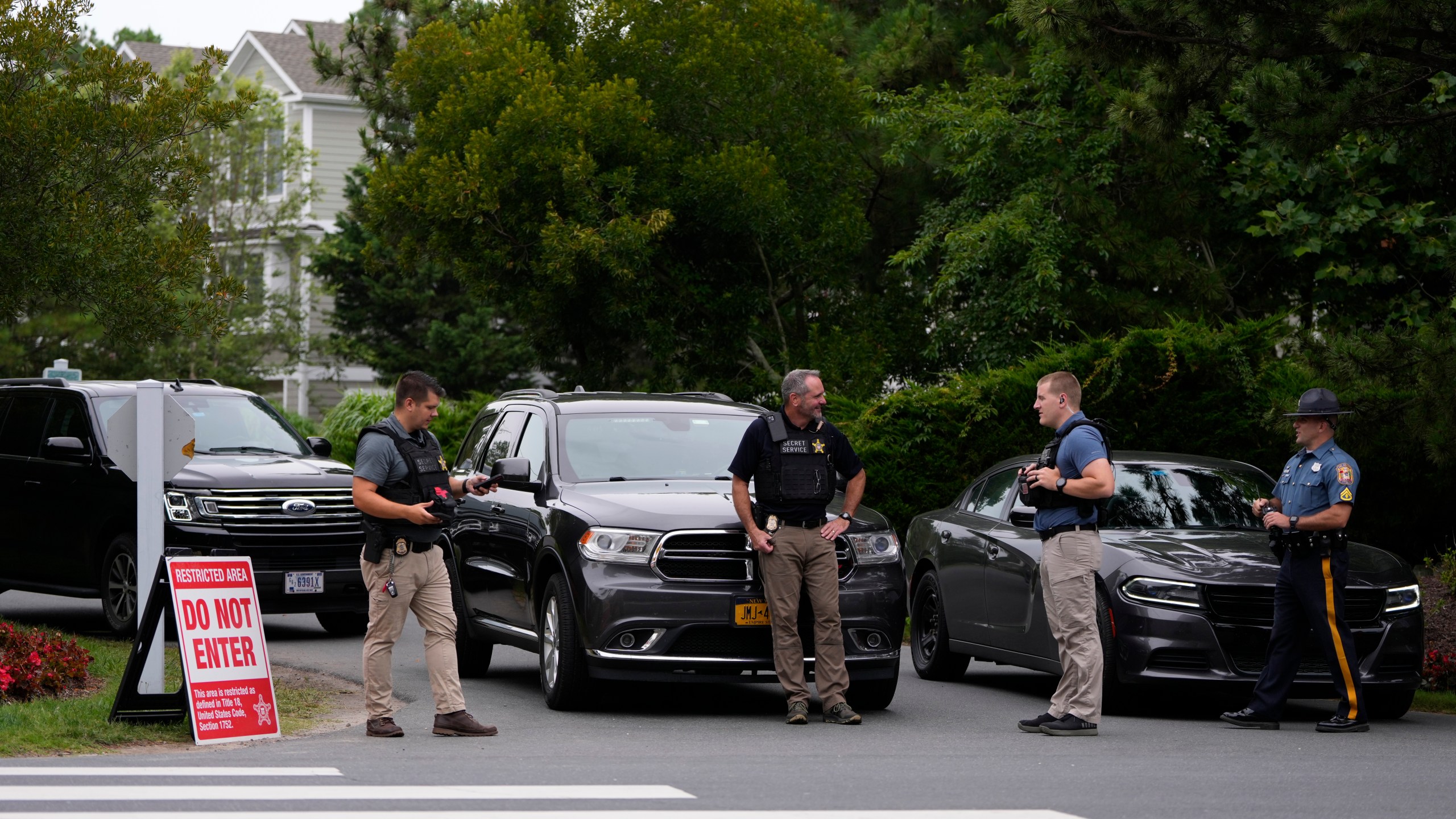 Law enforcement blockades a street near President Joe Biden's beach house, Monday, July 22, 2024, in Rehoboth Beach, Del. (AP Photo/Matt Slocum)