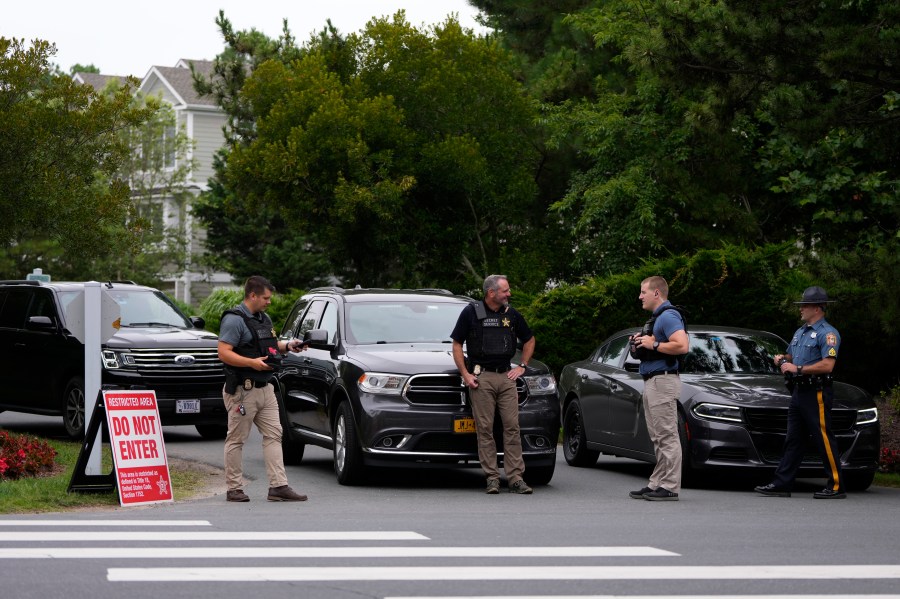 Law enforcement blockades a street near President Joe Biden's beach house, Monday, July 22, 2024, in Rehoboth Beach, Del. (AP Photo/Matt Slocum)