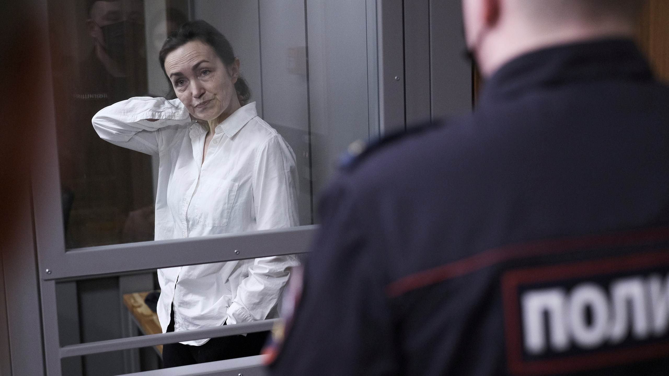 FILE - Alsu Kurmasheva, an editor for the U.S. government-funded Radio Free Europe/Radio Liberty's Tatar-Bashkir service, attends a court hearing in Kazan, Russia on April 1, 2024. A Russian court has convicted Kurmasheva of spreading false information about the Russian army and sentenced her to 6½ years in prison after a secret trial, court records and officials said Monday July 22, 2024. (AP Photo, File)