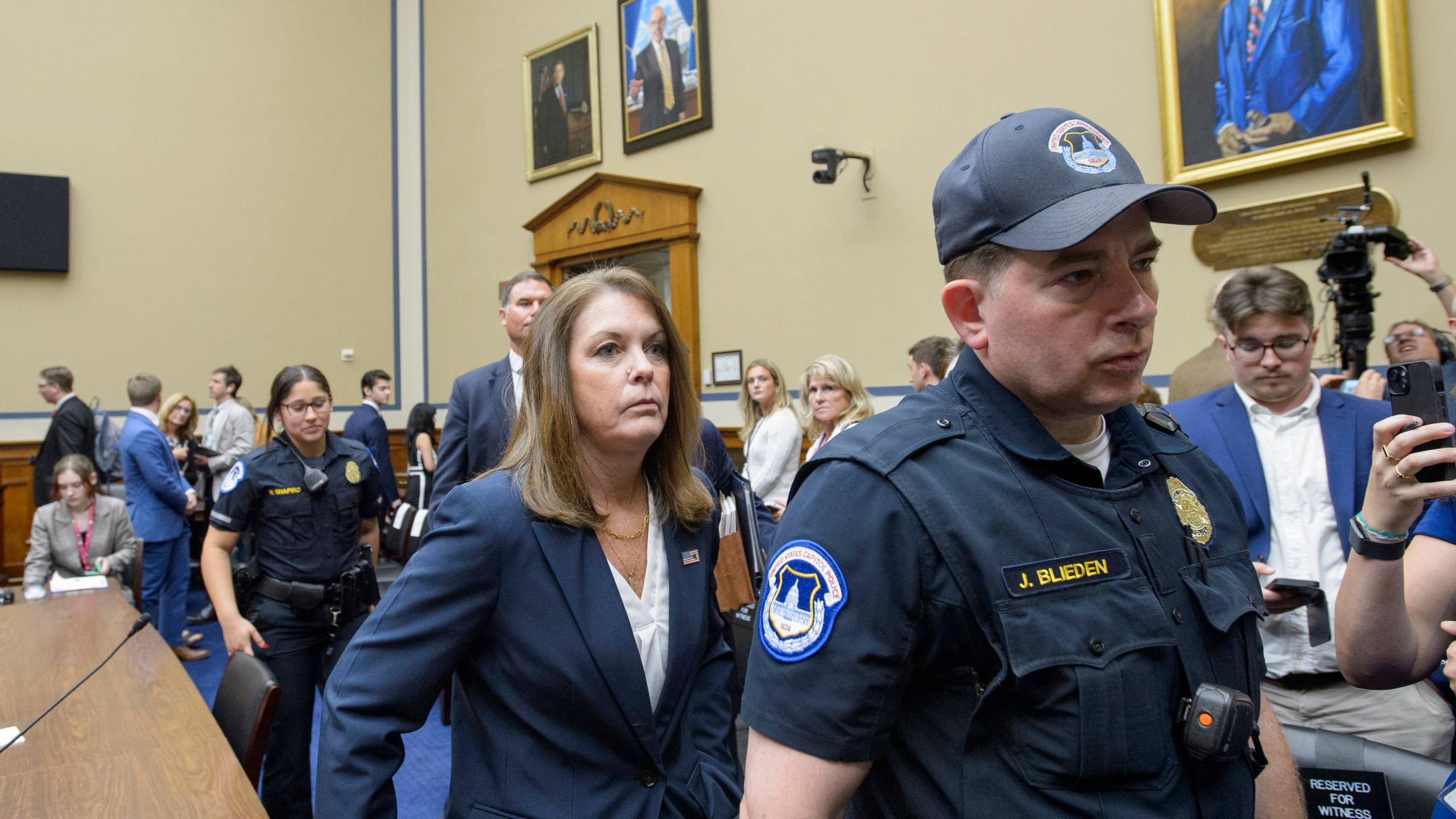 Kimberly Cheatle, Director, U.S. Secret Service, departs after testifying during a House Committee on Oversight and Accountability hearing on Oversight of the U.S. Secret Service and the Attempted Assassination of President Donald J. Trump, on Capitol Hill, Monday, July 22, 2024, in Washington. (AP Photo/Rod Lamkey, Jr.)