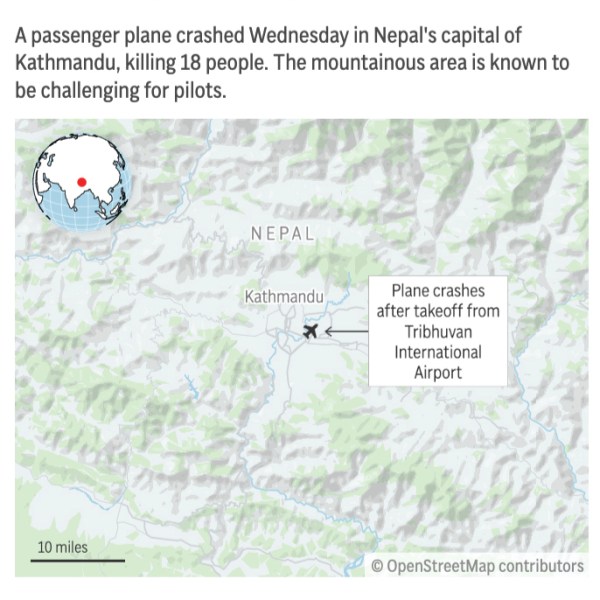 A plane crash in Nepal's capital killed 18 Wednesday. (AP Digital Embed)