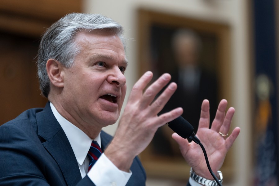 FBI Director Christopher Wray testifies before a House committee about the July 13 shooting at a campaign rally in Butler, Pa., Wednesday, July 24, 2024, on Capitol Hill. Wray said that the FBI will "leave no stone unturned" in its investigation of the attempted assassination of former President Donald Trump. (AP Photo/Manuel Balce Ceneta)