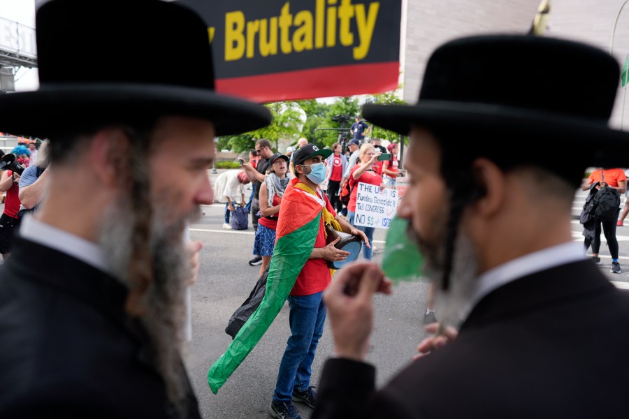 Hasidic Jews and others protest Israeli Prime Minister Benjamin Netanyahu's polices, near the U.S. Capitol ahead of a scheduled visit by Netanyahu, Wednesday, July 24, 2024, in Washington. (AP Photo/Mike Stewart)