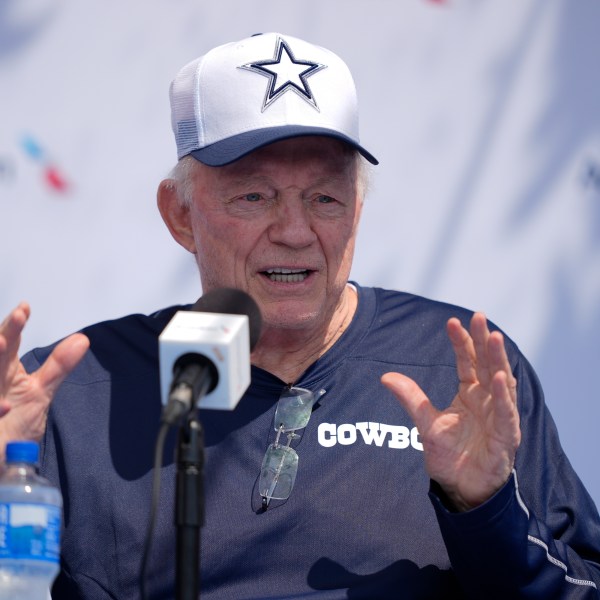 Dallas Cowboys owner Jerry Jones speaks during a news conference before an NFL football practice Thursday, July 25, 2024, in Oxnard, Calif. (AP Photo/Ryan Sun)
