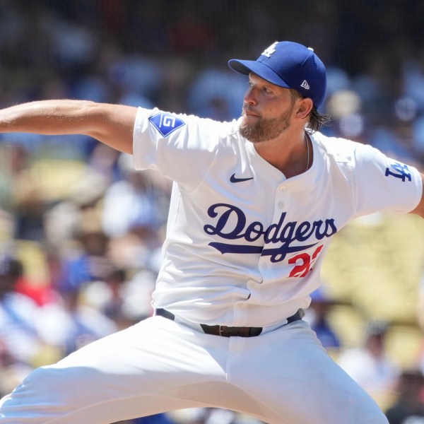 Los Angeles Dodgers starting pitcher Clayton Kershaw (22) throws a pitch during the third inning of a baseball game against the San Francisco Giants in Los Angeles, Calif., Thursday, July 25, 2024. (AP Photo/Eric Thayer)