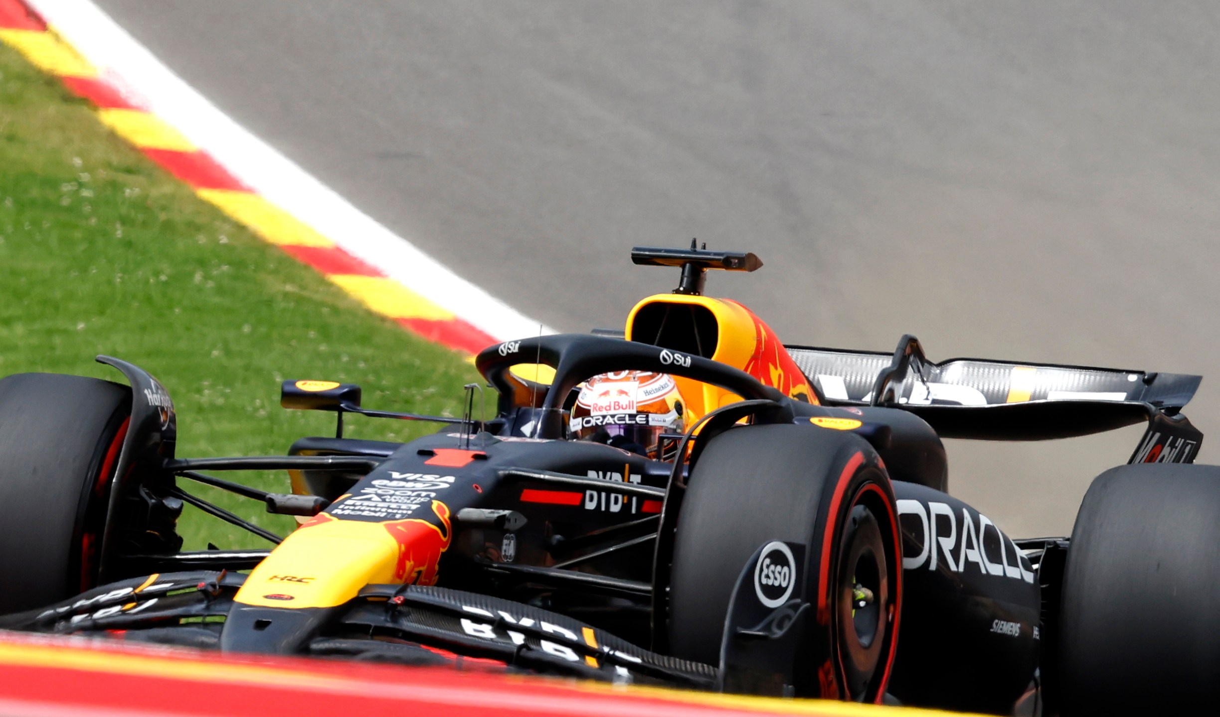 Red Bull driver Max Verstappen of the Netherlands steers his car during the first practice session ahead of the Formula One Grand Prix at the Spa-Francorchamps racetrack in Spa, Belgium, Friday, July 26, 2024. The Belgian Formula One Grand Prix will take place on Sunday. (AP Photo/Geert Vanden Wijngaert)