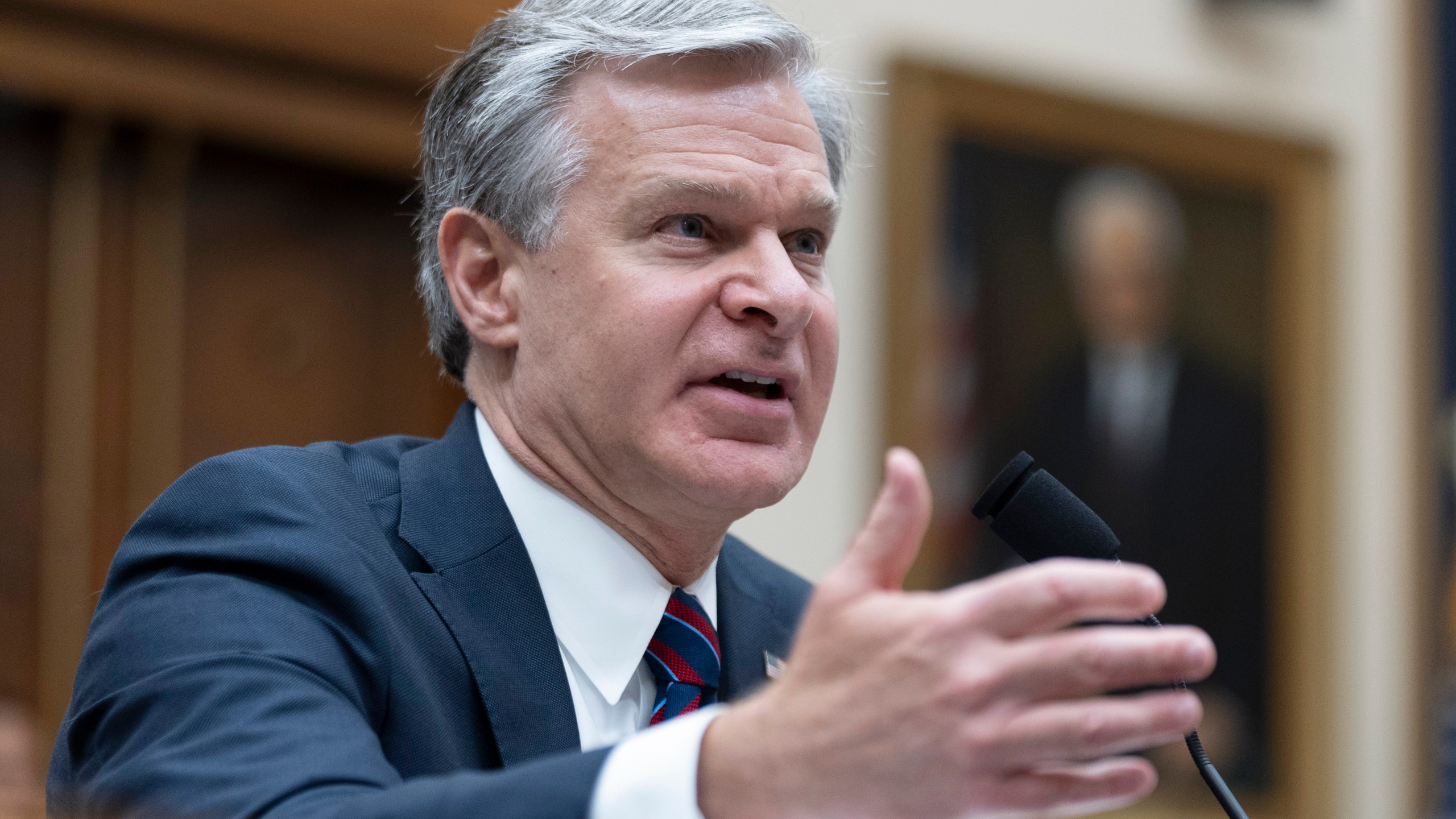 FBI Director Christopher Wray testifies before a House committee about the July 13 shooting at a campaign rally in Butler, Pennsylvania, Wednesday, July 24, 2024, on Capitol Hill. Wray said that the FBI will "leave no stone unturned" in its investigation of the attempted assassination of former President Donald Trump. (AP Photo/Manuel Balce Ceneta)