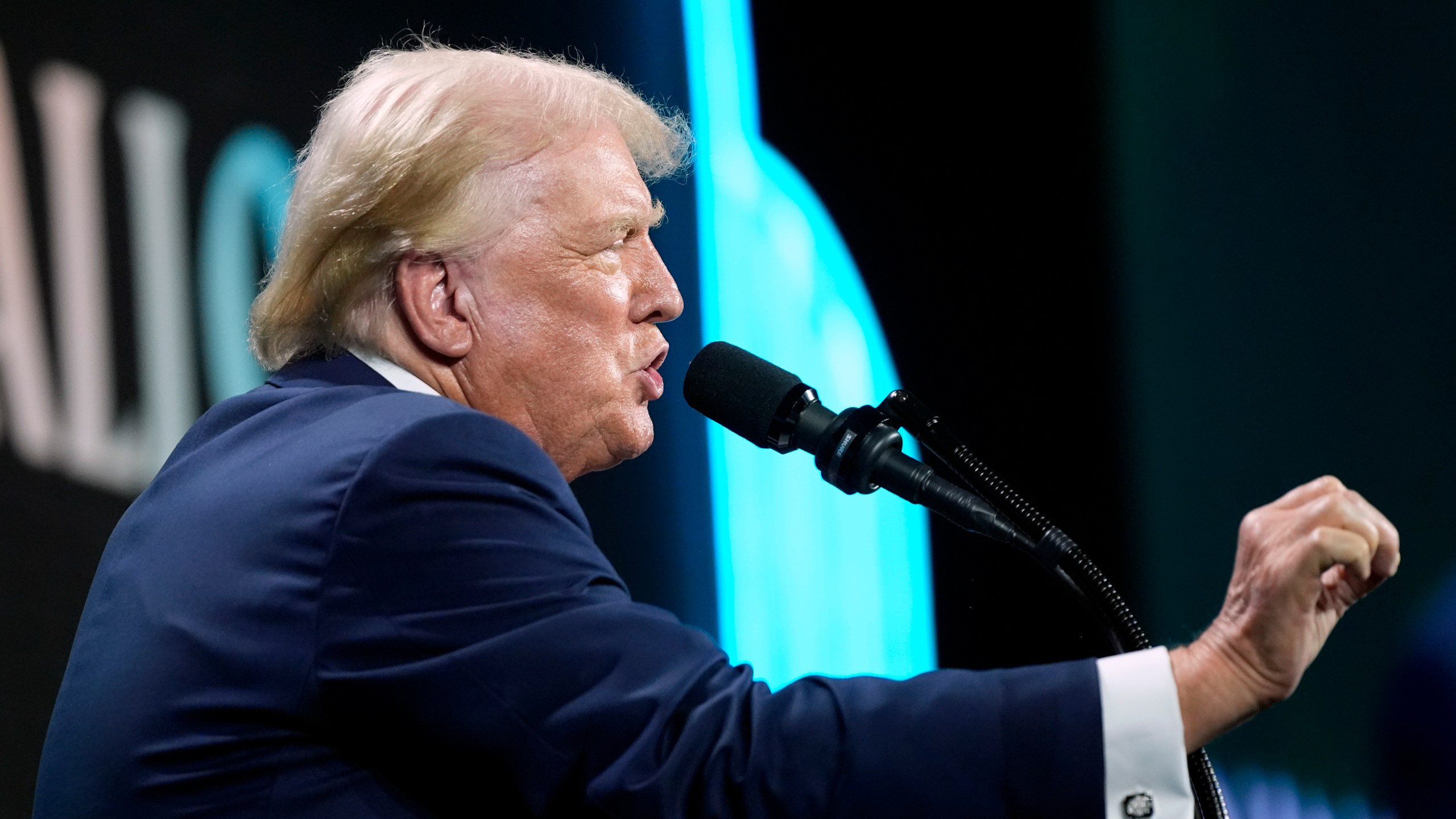 Republican presidential candidate former President Donald Trump speaks at the Turning Point Believers' Summit, Friday, July 26, 2024, in West Palm Beach, Fla. (AP Photo/Alex Brandon)