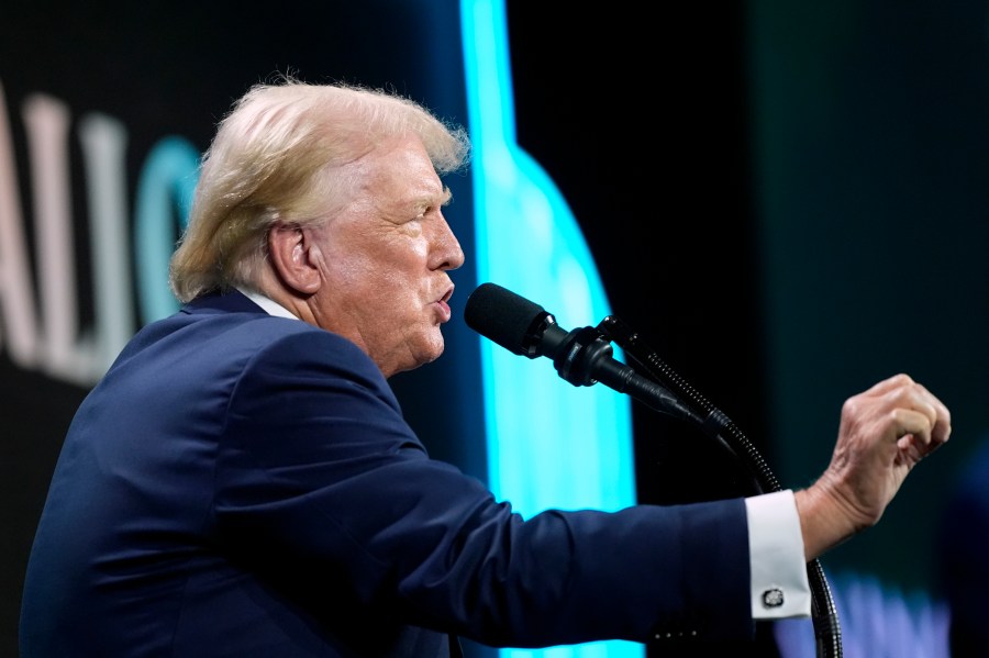 Republican presidential candidate former President Donald Trump speaks at the Turning Point Believers' Summit, Friday, July 26, 2024, in West Palm Beach, Fla. (AP Photo/Alex Brandon)