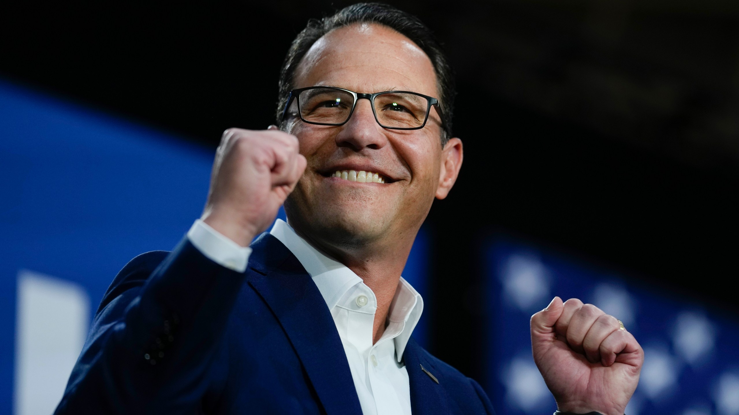 Pennsylvania Gov. Josh Shapiro gestures at a campaign event for Democratic presidential candidate Vice President Kamala Harris in Ambler, Pa., Monday, July 29, 2024. (AP Photo/Matt Rourke)