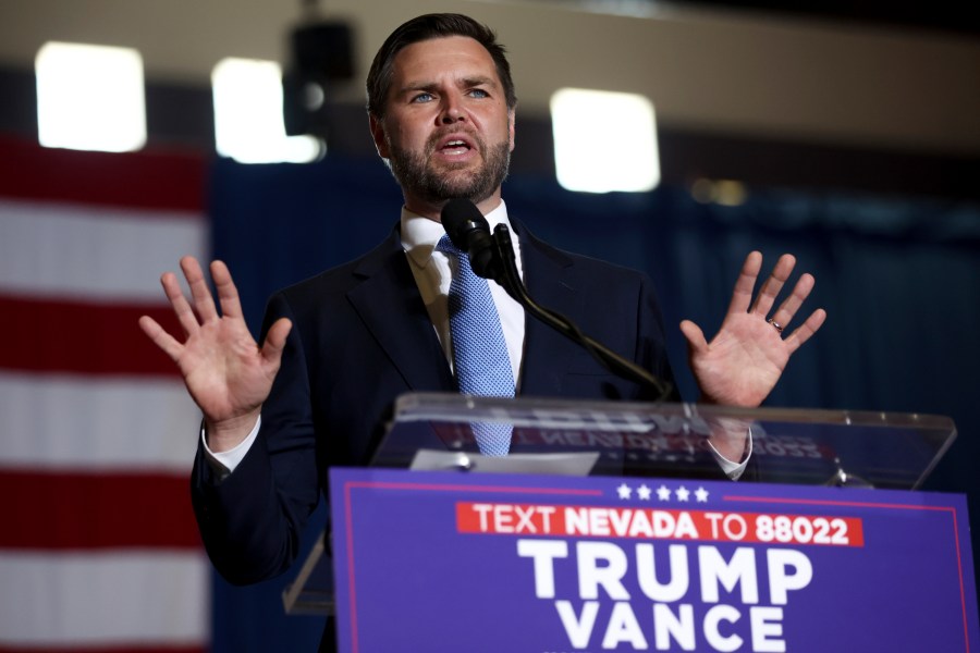 Republican vice presidential candidate Sen. JD Vance, R-Ohio, speaks during a campaign event Tuesday, July 30, 2024, in Henderson, Nev. (AP Photo/Ellen Schmidt)