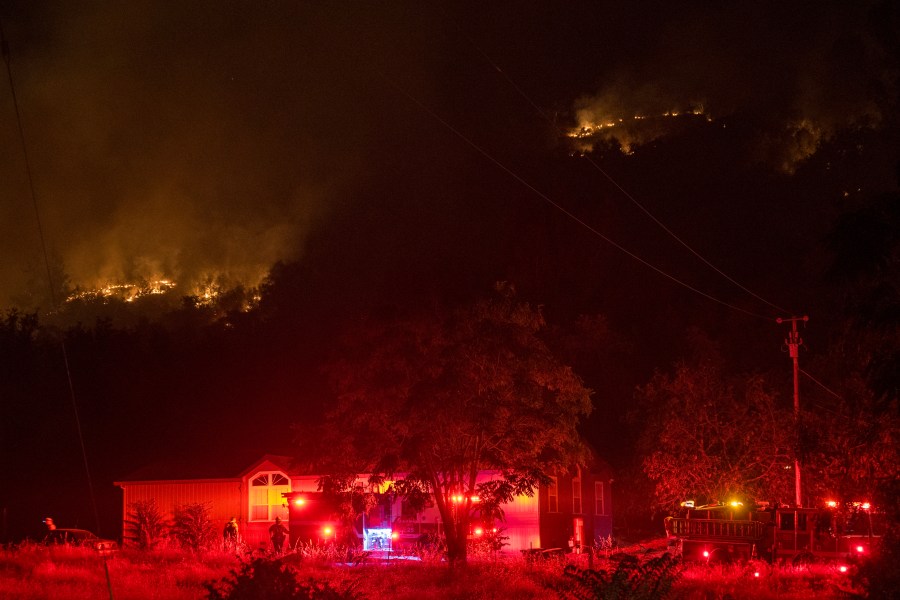 The Park Fire burns along Highway 36 near Dales, Calif., Monday, July 29, 2024. (AP Photo/Nic Coury)