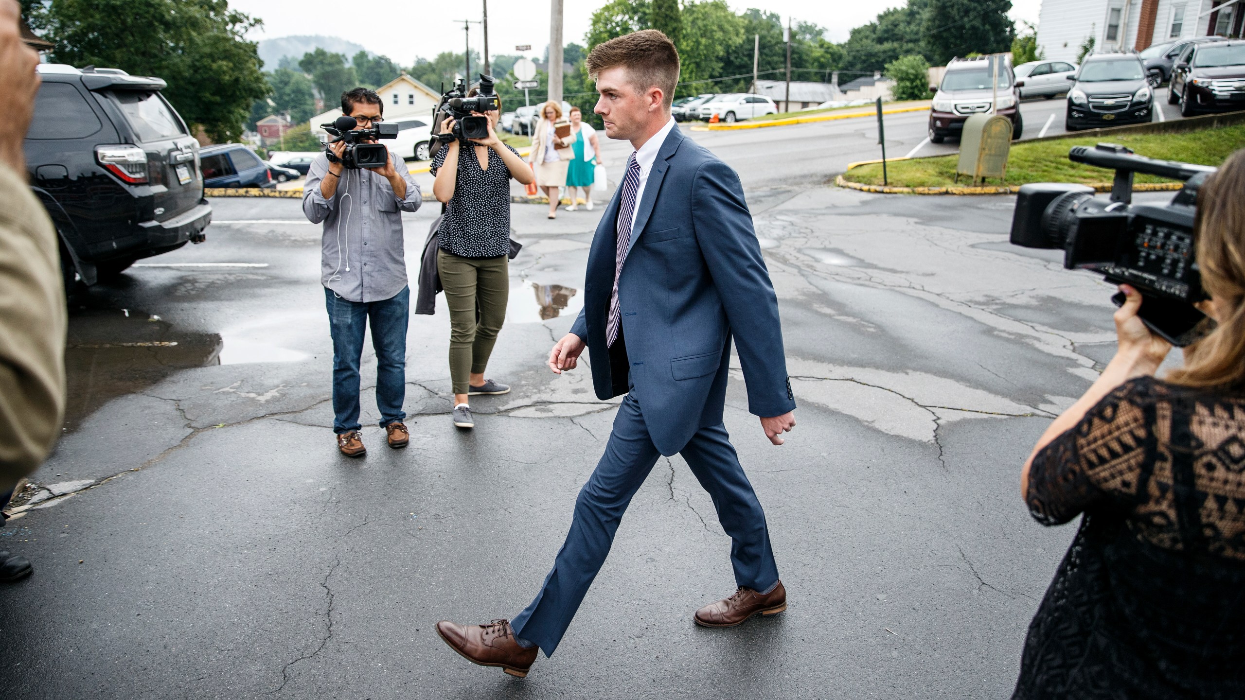 Brendan Young arrives at the Centre County Courthouse in Bellefonte, Pa., on July 11, 2017