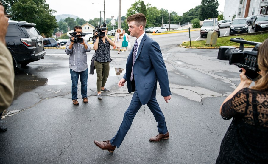 Brendan Young arrives at the Centre County Courthouse in Bellefonte, Pa., on July 11, 2017