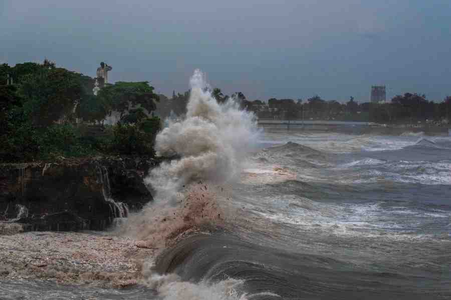 Waves from Hurricane Beryl hit the seawall in the Dominican Republic.