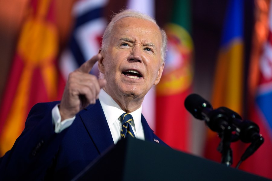 Biden speaking at a NATO summit.