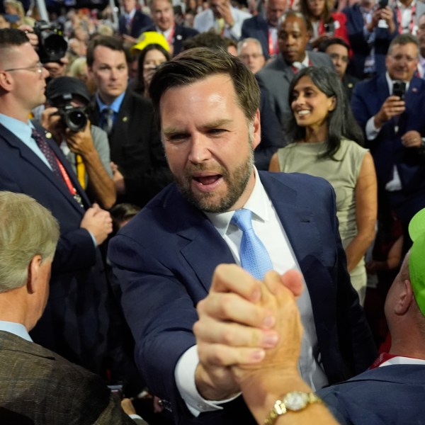 Republican vice presidential candidate Sen. JD Vance arrives at the Republican National Convention Monday, July 15, 2024, in Milwaukee. (AP Photo/Paul Sancya)