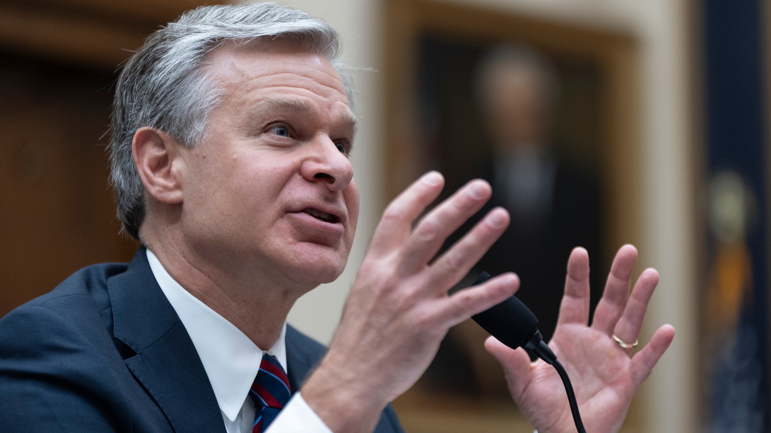 FBI Director Christopher Wray testifies in front of Congress on July 13, 2024.