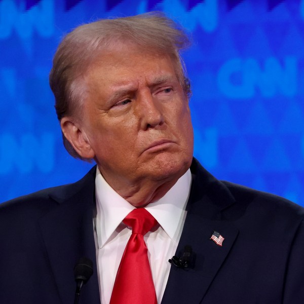 Former U.S. President Donald Trump participates in the CNN Presidential Debate at the CNN Studios on June 27, 2024 in Atlanta, Georgia.