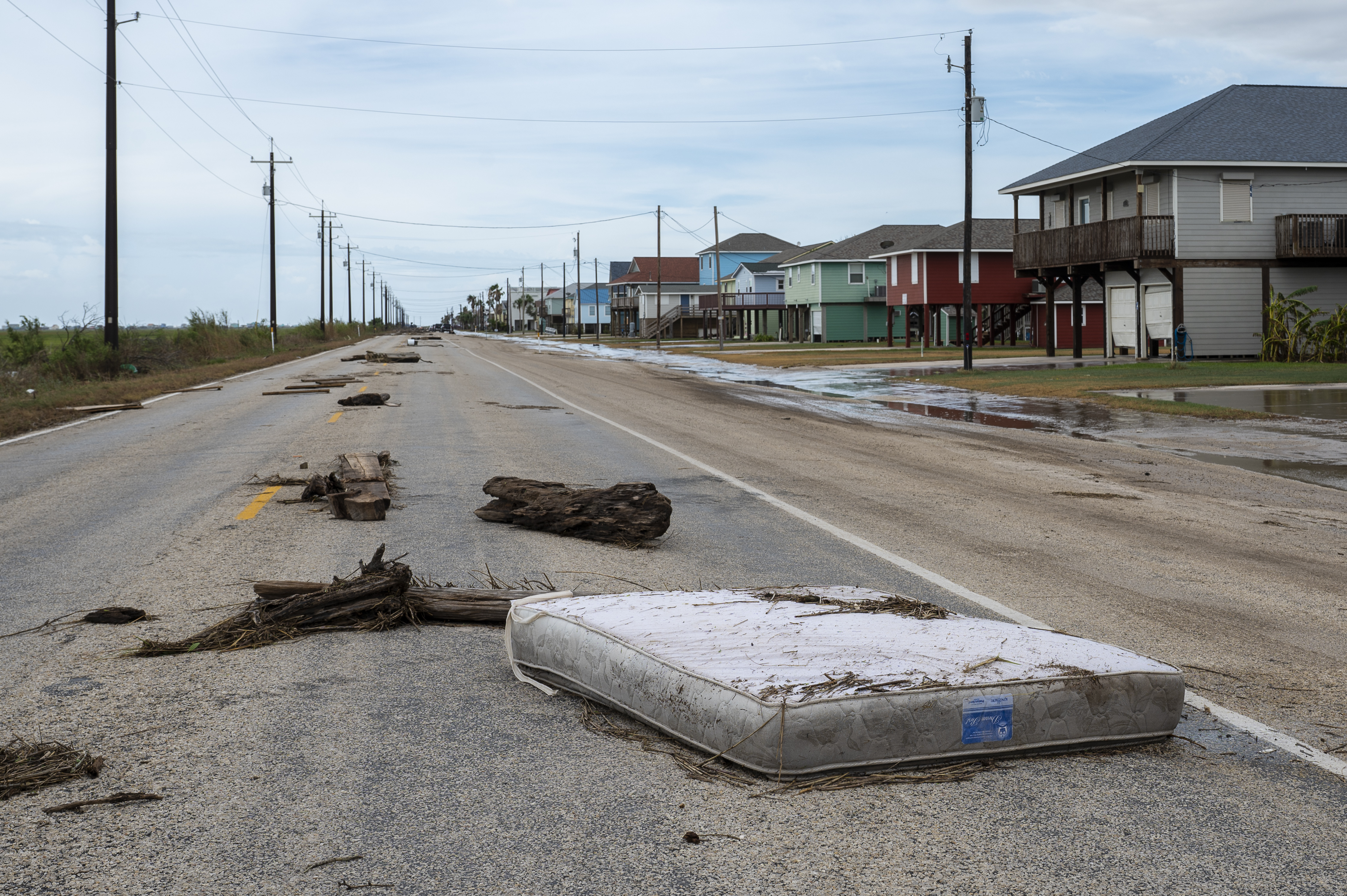 Debris on a road after Hurricane Beryl made landfall in Matagorda, Texas, US, on Monday, July 8, 2024.