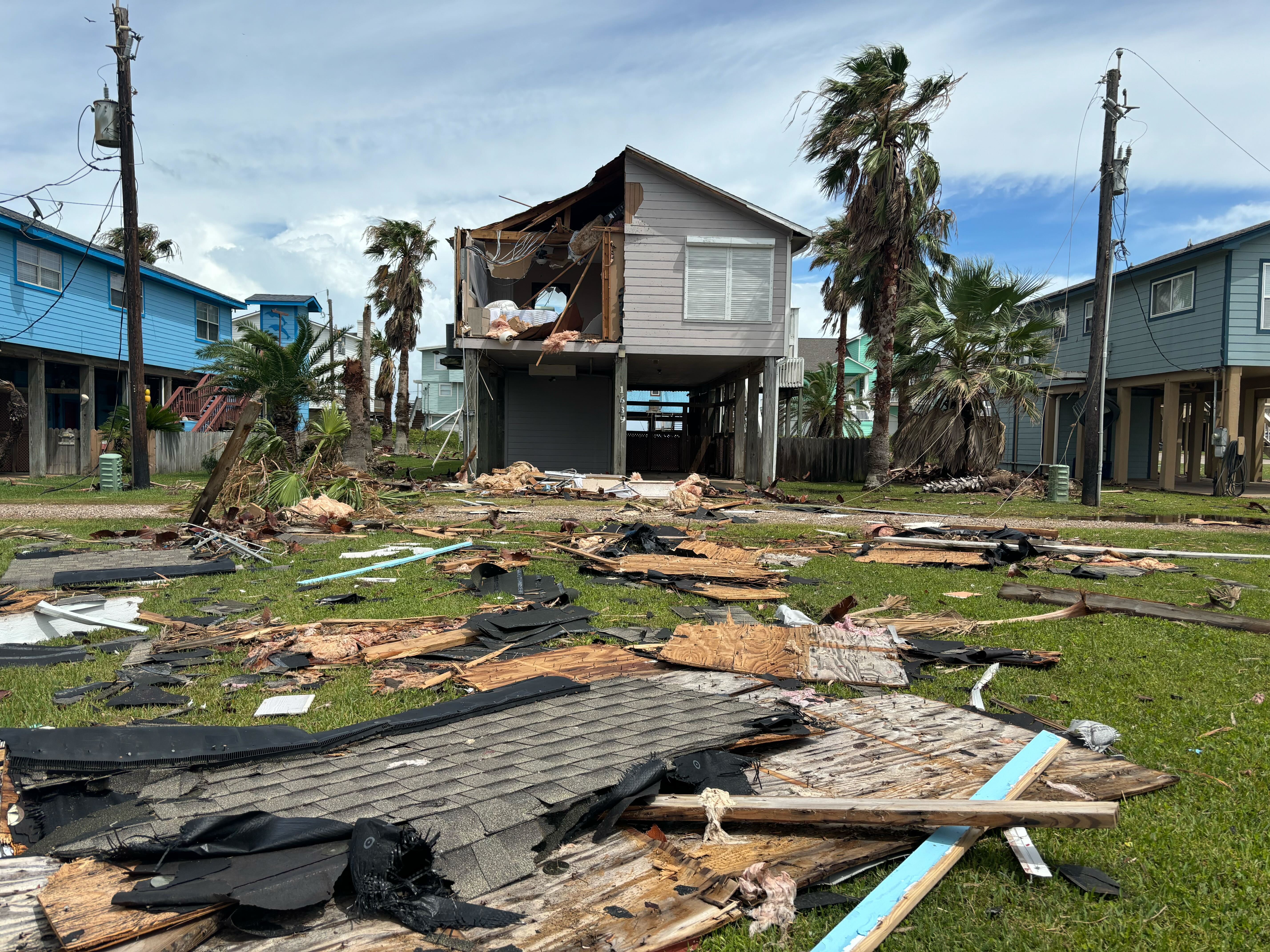 A home destroyed by Hurricane Beryl bakes in the midday sun on Monday off Blue Water Highway in Surfside Beach.