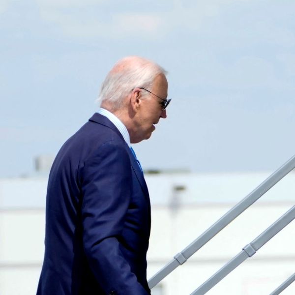 US President Joe Biden boards Air Force One as he departs Harry Reid International Airport in Las Vegas